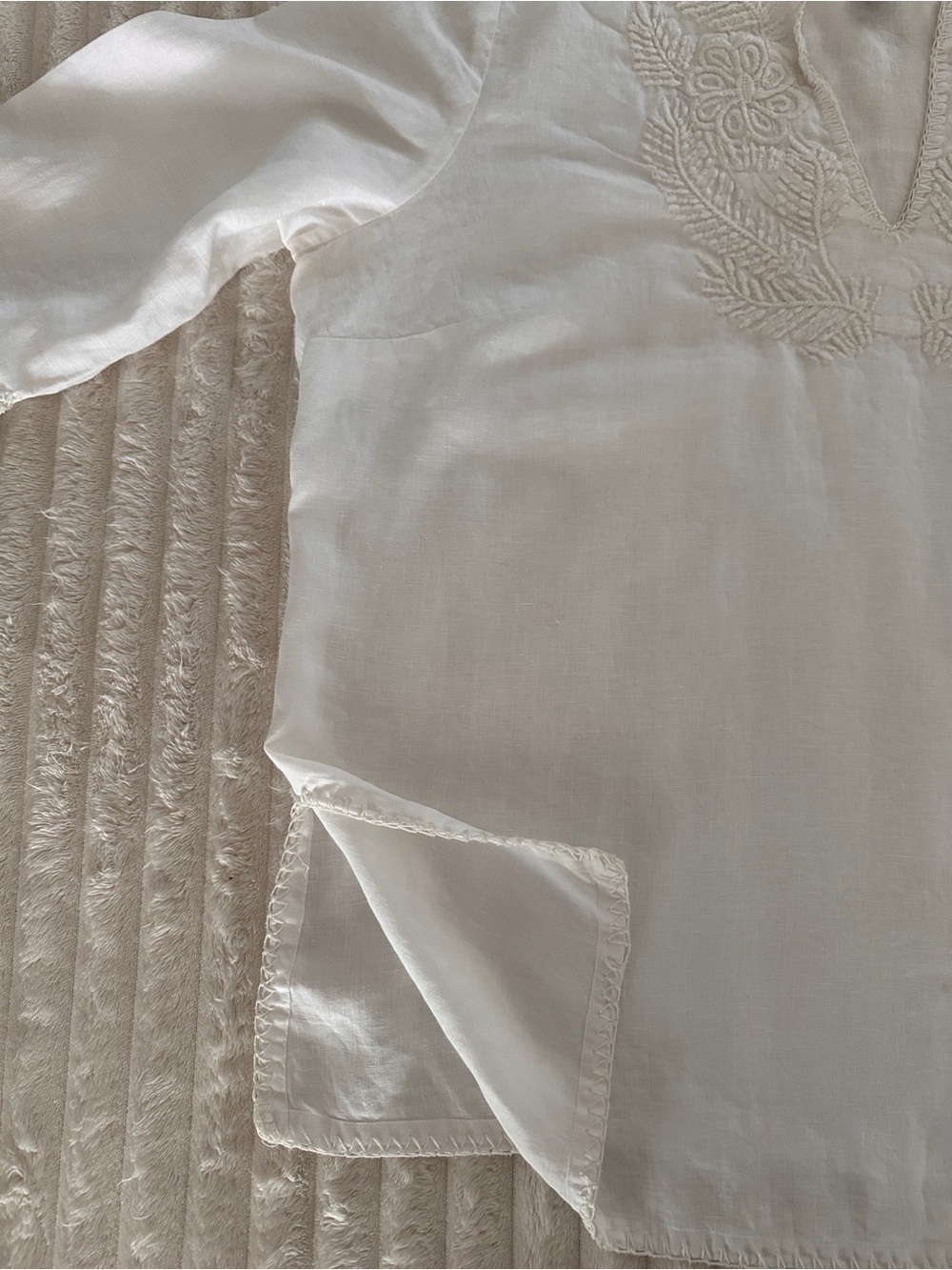 LAUREN Ralph Lauren Plus Size Cream Embroidered V-Notch Linen Tunic w 3/4 Sleeve - Picture 8 of 9